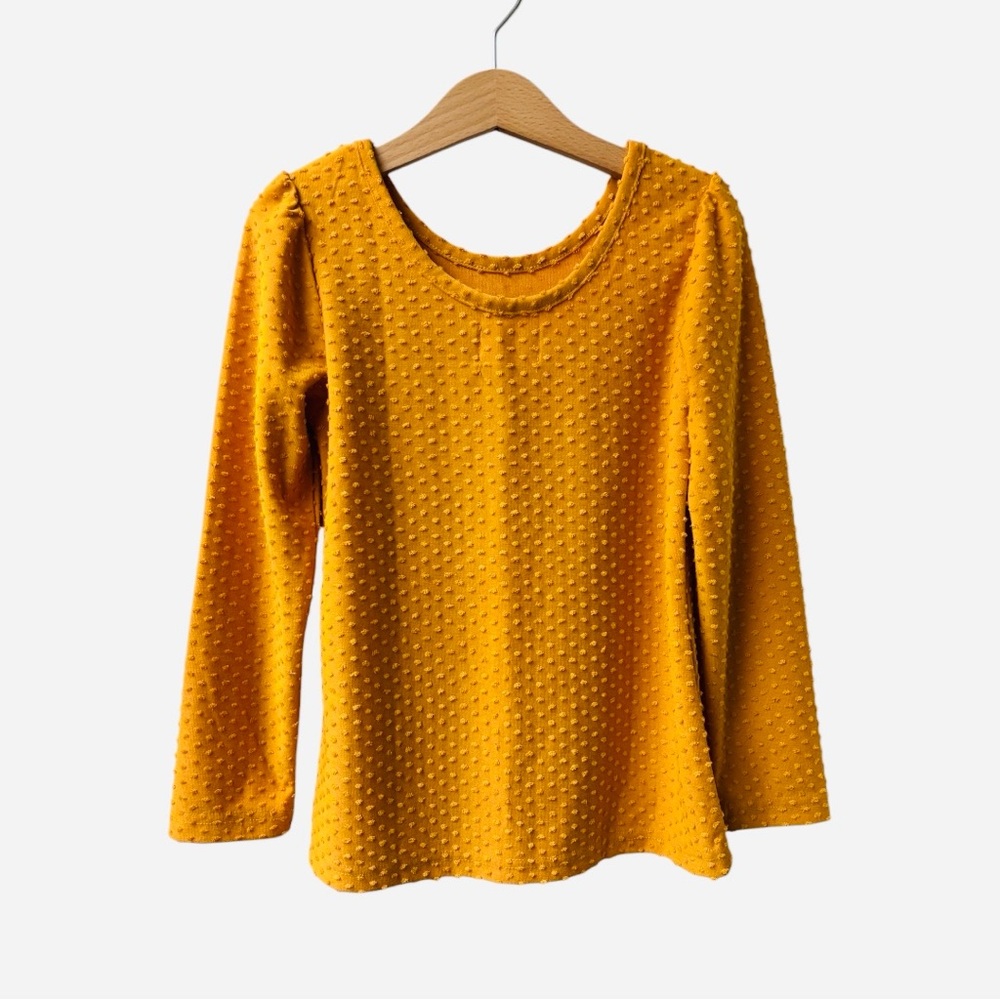 Makena Lane Swiss Dot LS Puff Sleeve Top | Mustard Yellow